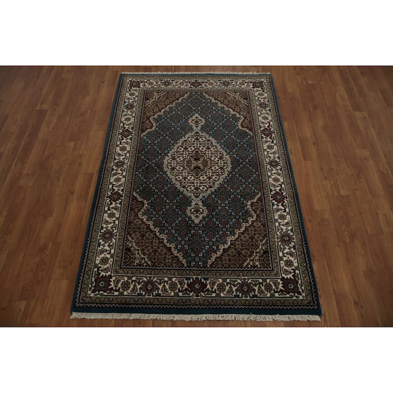 Hand Knotted Oriental 100% Wool Carpet Traditional Floral Navy Blue & Blues Tabriz-Mahi Area Rug - 5' 9'' X 3' 9''