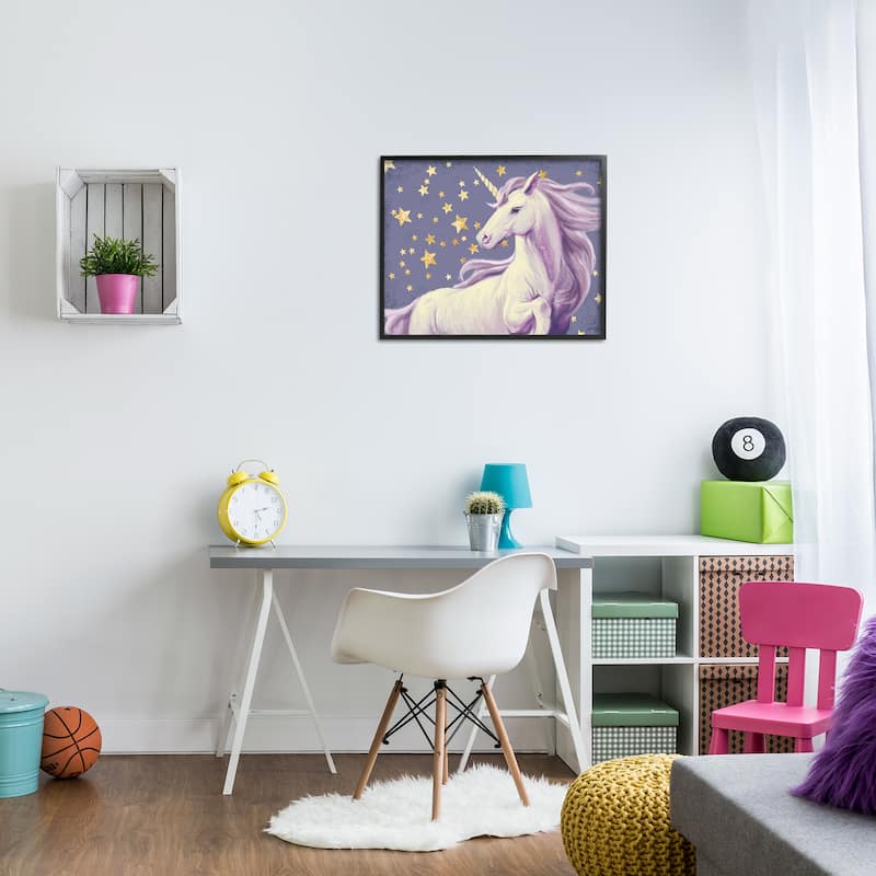 Stupell Purple Unicorn in Starry Night Sky Space Fantasy Framed Wall Art