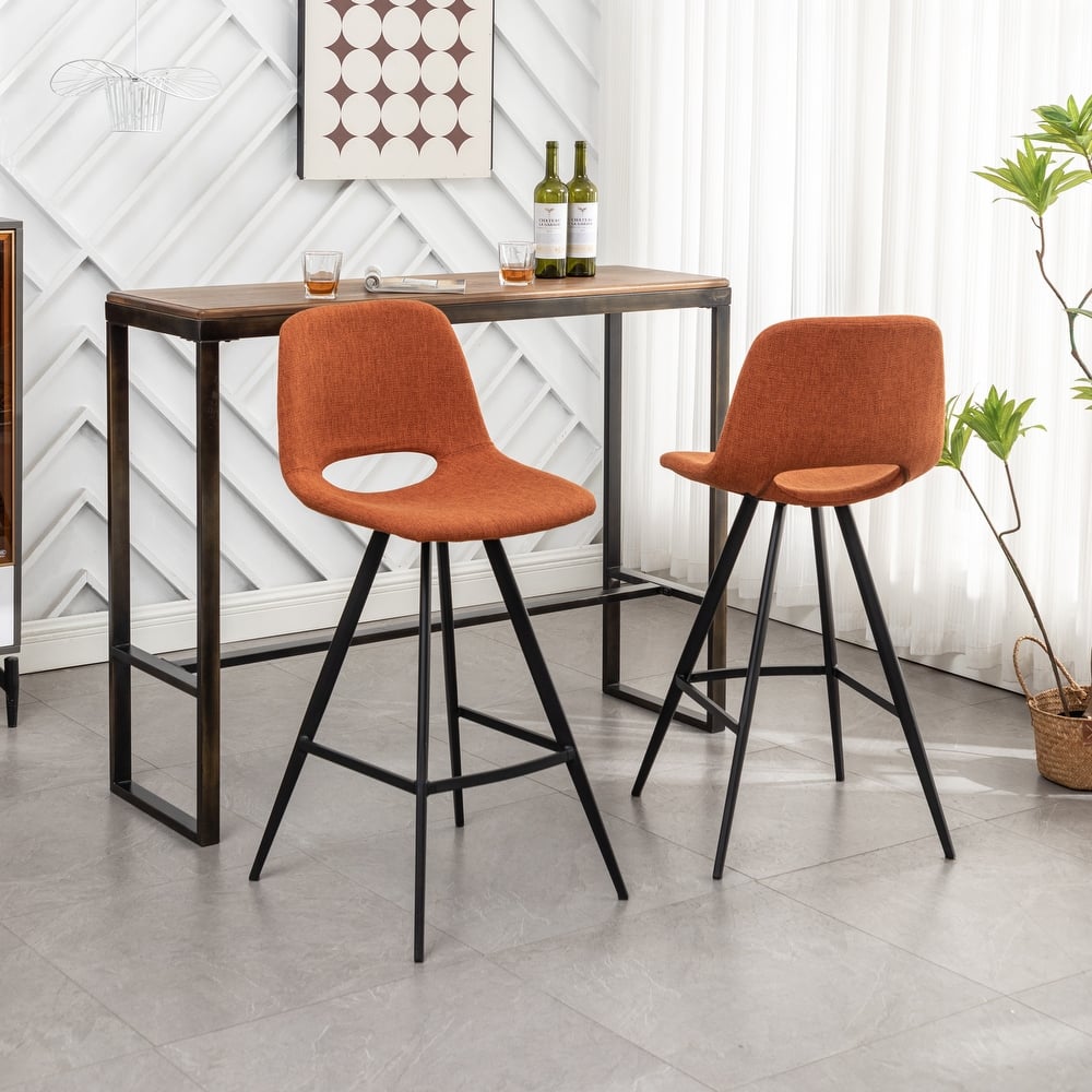 Counter Height Bar Stools, Modern Fabric Barstools Set of 2 with Metal Legs and Footrest for Bar, Kitchen Island, Dining Room