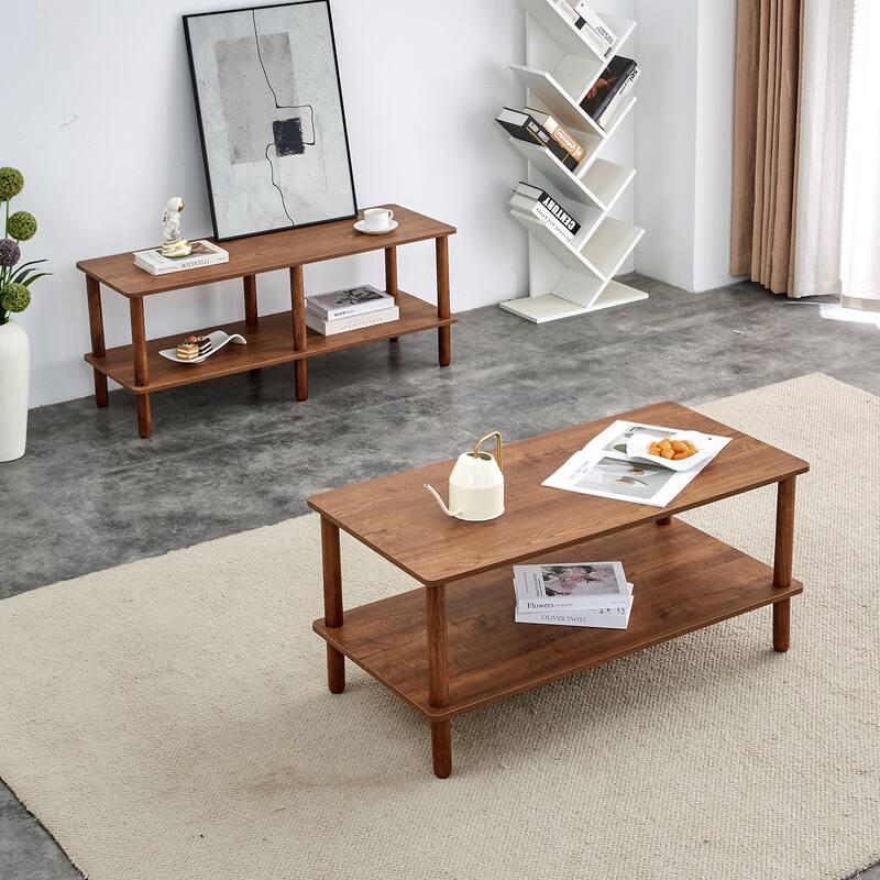 2-Tier Coffee Table for Living Room, End Table with Open Storage Shelf