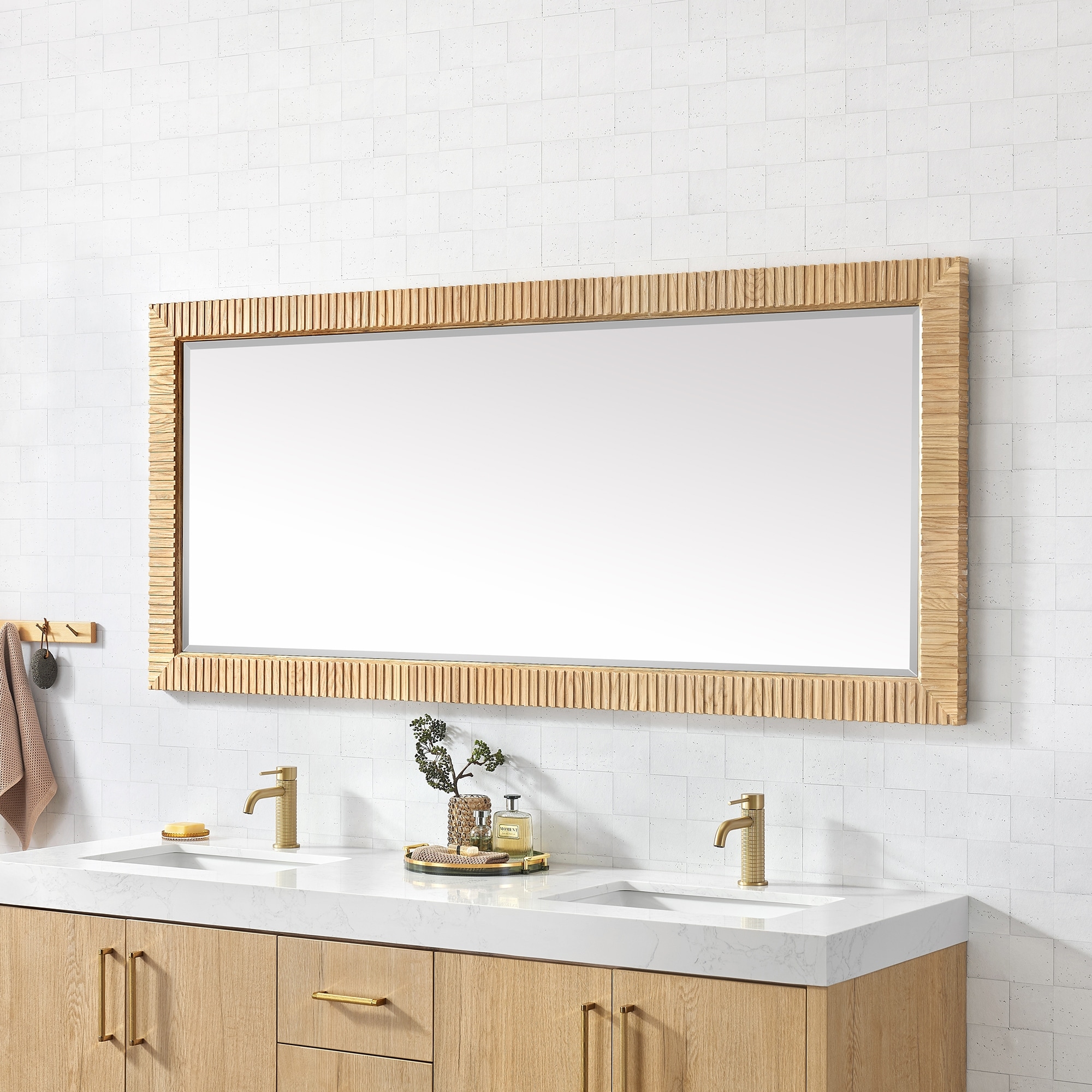 Osaka Rectangular Wood Framed Wall Bathroom Art Mirror - On Sale