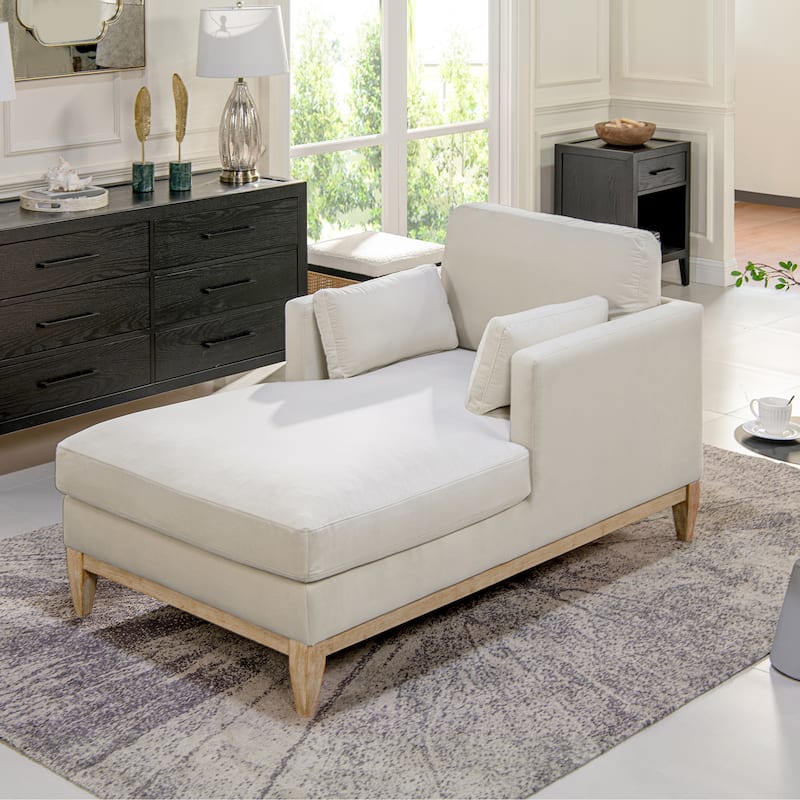 Knox 65" Modern Farmhouse Performance Velvet Chaise Lounge Chair - French Beige Performance Velvet
