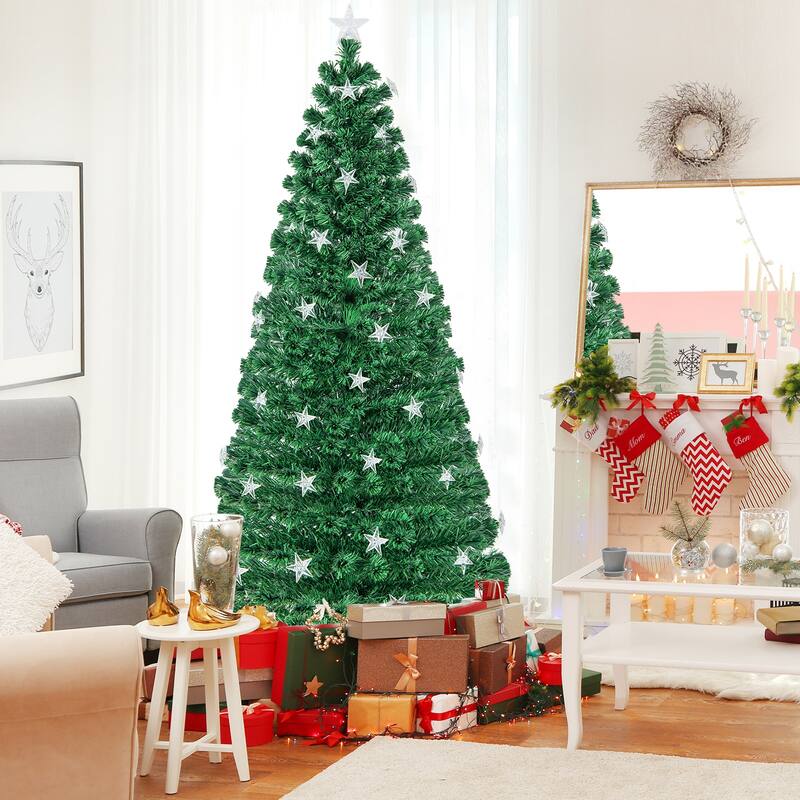 7FT Prelit Fiber Optic Christmas Tree with Warm White Lights