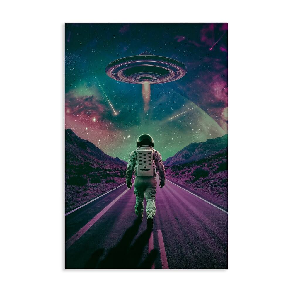Stupell Alien Spaceship over Astronaut Canvas Wall Art Design By Wumples