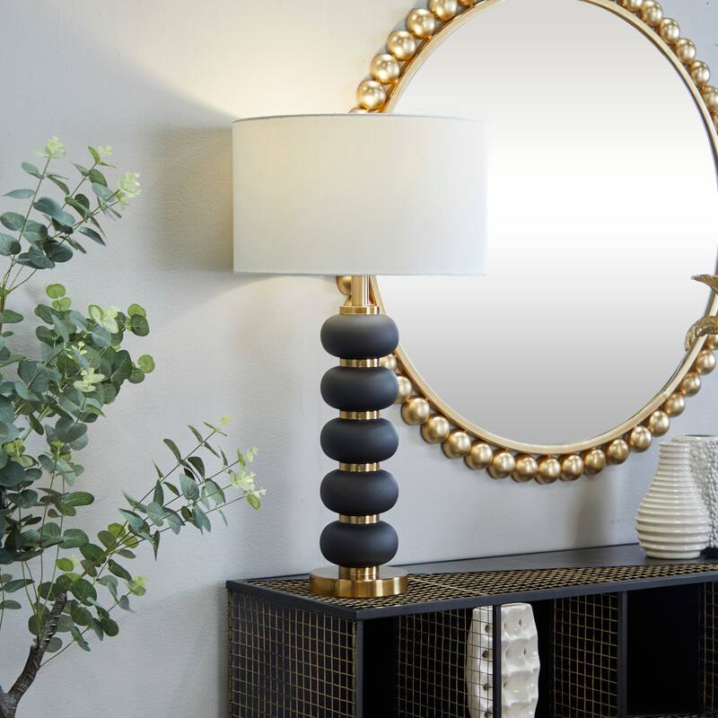 Metal Orbs Style Base Table Lamp with Drum Shade - White or Black - CosmoLiving by Cosmopolitan