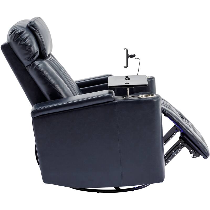 270° Swivel Home Theater Seat with LED Lights, Hidden Arm Storage, Tray Table & Phone Stand, Cup Holders, USB Port