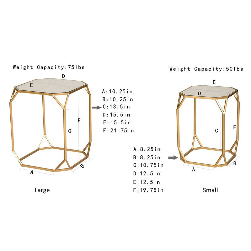 Glitzhome Set of 2 Glam Glass Modern Square/Octagon Gold/Silver Side Table Sofa Table