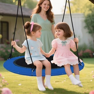 40" Tree Swing with Adjustable Multi-Strand Hanging Ropes for Tree - Black&Blue