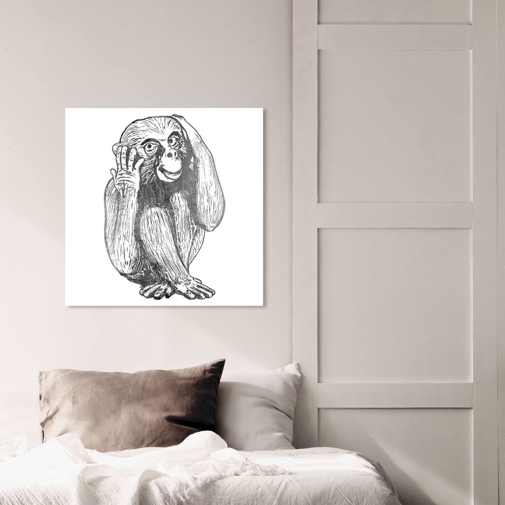 Oliver Gal Animals Wall Art Canvas Prints 'Hear No Evil Silver Metallic' Zoo and Wild Animals - Gray, White