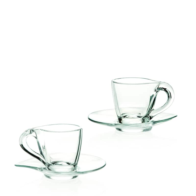 Majestic Gifts Inc European Glass Cappuccino Cup w/ Saucer3.4oz-Set/6 - 2.5"