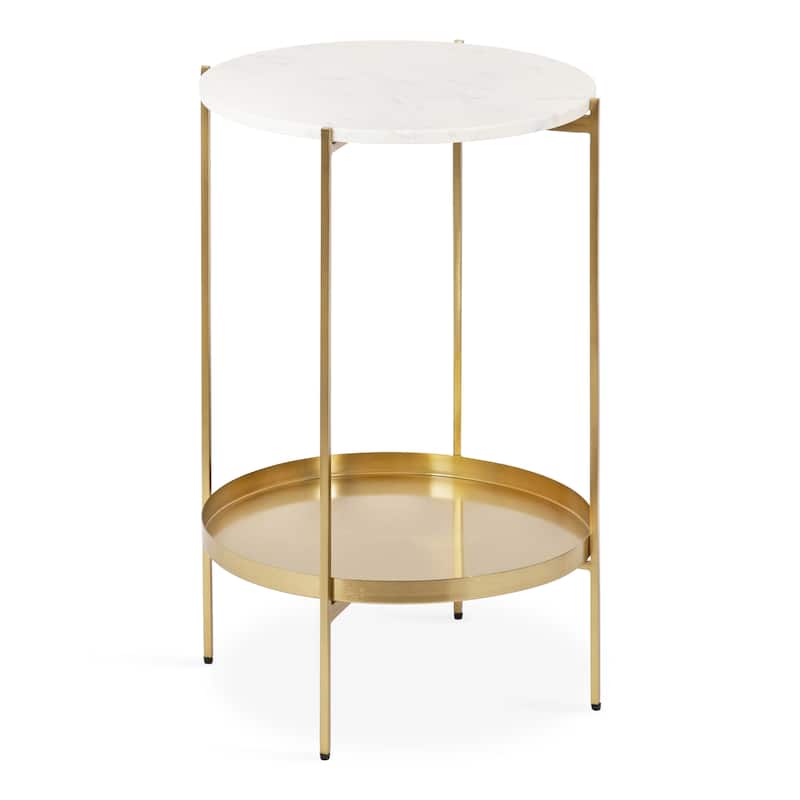 Kate and Laurel Lavish Marble Side Table - 17" Diameter - Gold - Marble