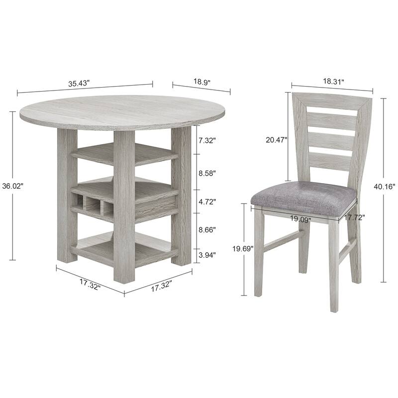 Javlergo Dining Table Set Drop Leaf Kitchen Table and Chairs Set Counter Height Kitchen Island Table Set with Storage