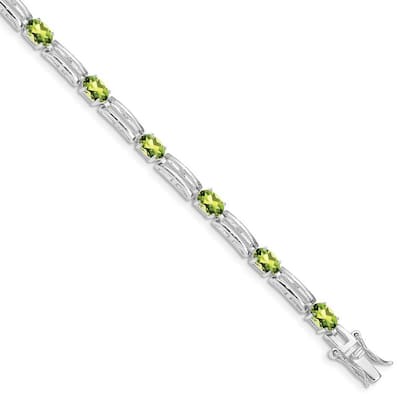 Curata 925 Sterling Silver Polished Box Catch Closure Diamond and Peridot Bracelet