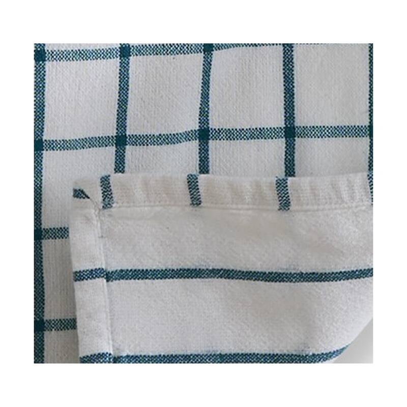 Classic Reversible Double Cloth Turquoise Blue Windowpane Cotton Machine Washable Kitchen Dishtowel 26L x 18W in.