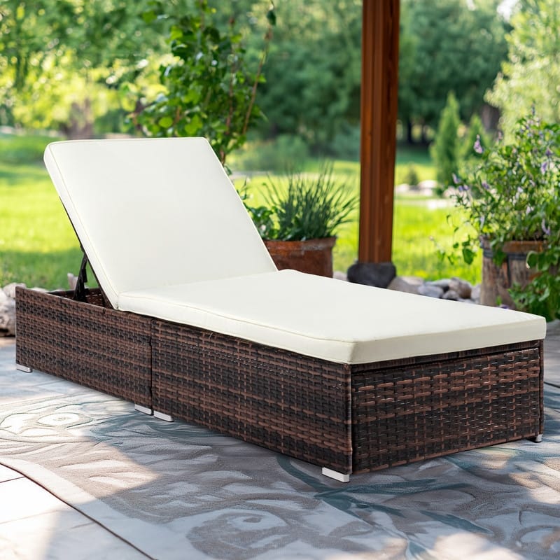 Outdoor Wicker Single Chaise Lounge with Cushion