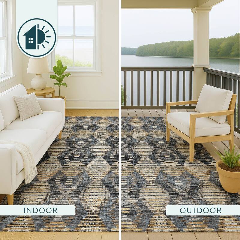 Machine Washable Indoor/ Outdoor Modern Ignacio Chantille Rug