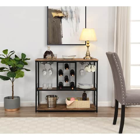Industrial Bar Cart Kitchen Bar Cart for Home with Wheels 3 -Tier Storage Shelves