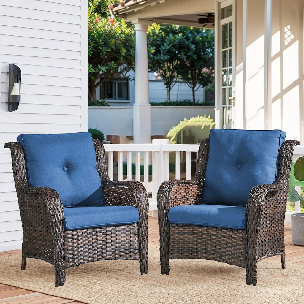 Outdoor Wicker High Back Club Chair Brown-Beige - Brown