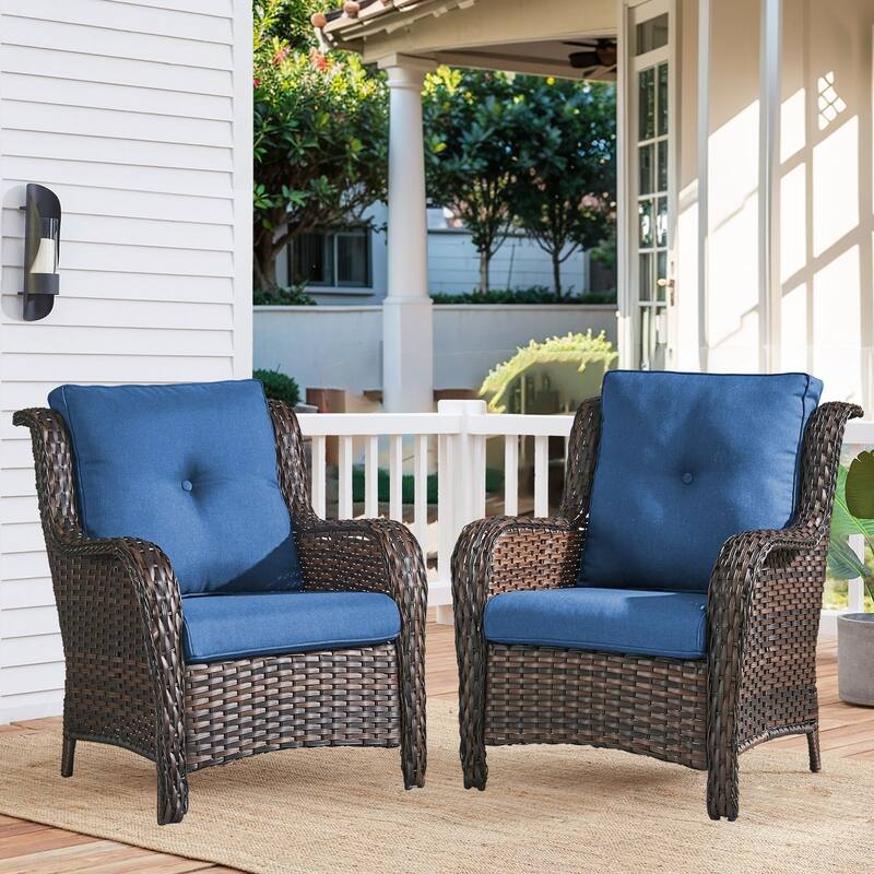 Outdoor Wicker High Back Club Chair Set of 2