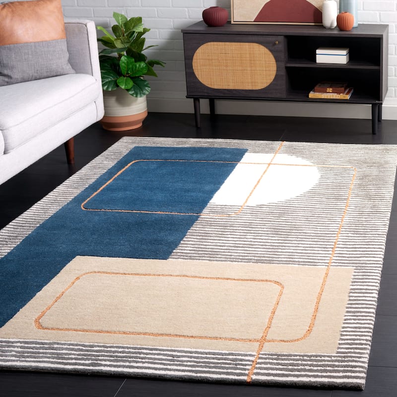 SAFAVIEH Handmade Ebony Kimi Contemporary Wool Rug - 3' x 5' - Beige/Blue