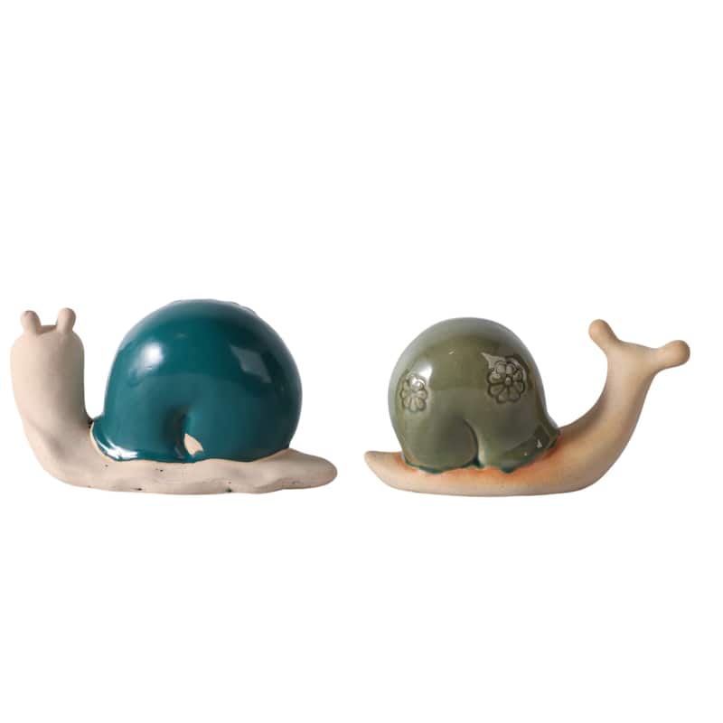 Decorative Porcelain Ceramic Flower Snail Garden Statuary (Set of 2)