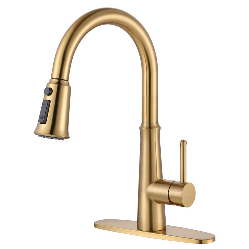 WOWOW Single-Handle Pull-Down Sprayer Kitchen Faucet Stainless Steel - Gold