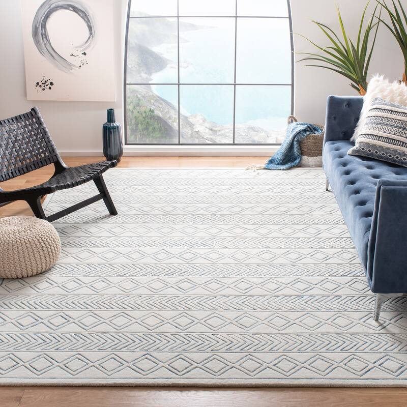 SAFAVIEH Handmade Glamour Haruka Contemporary Wool Rug - 9' x 12' - Ivory/Blue