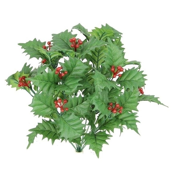 Admired by Nature GPB5811-GREEN 12 Stem Artificial Holly Leaves Berries Mixed Bush Green