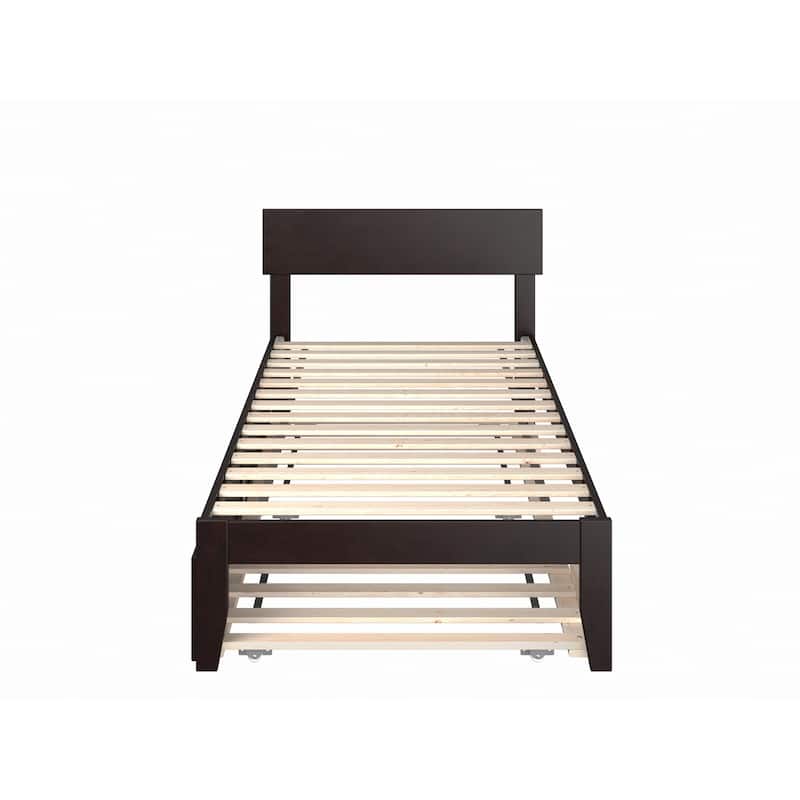 Twin XL Bed with Trundle - Extra Long Platform Bed Frame - Espresso Finish