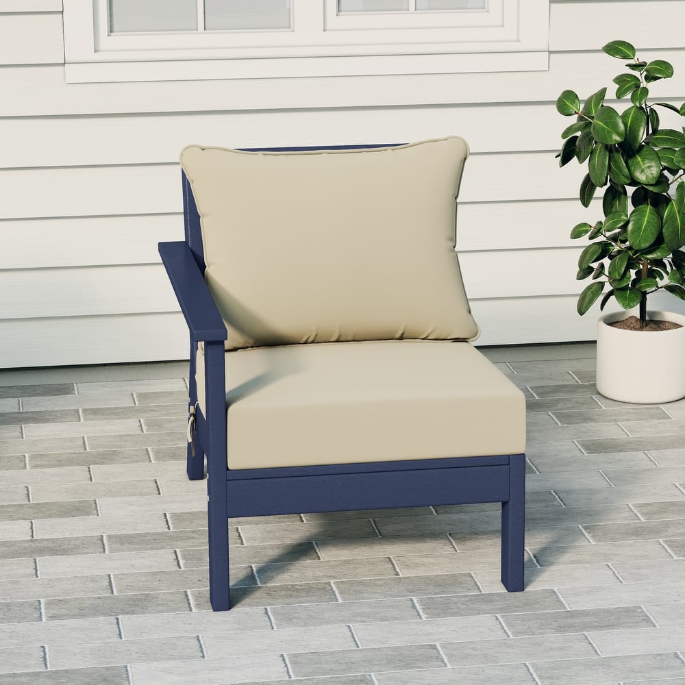 Birchwood All Weather HDPE Outdoor Patio Deep Seating Navy Blue Left Arm Facing Chair With Cushions (1-Piece)