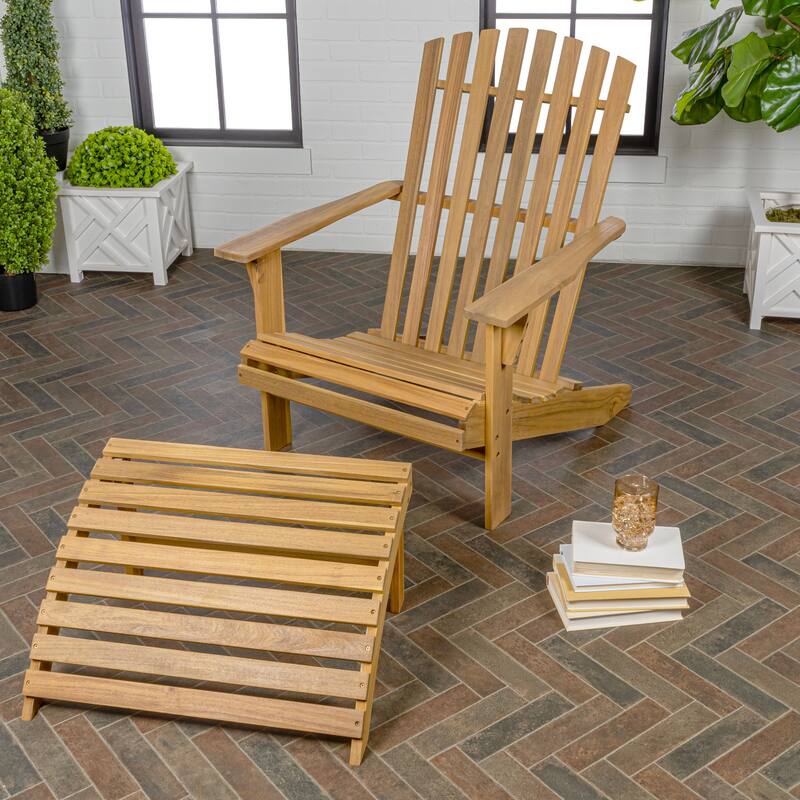 Shoreham 2-Piece Traditional Rustic Acacia Wood Adirondack Chair with Detachable Ottoman, by JONATHAN Y
