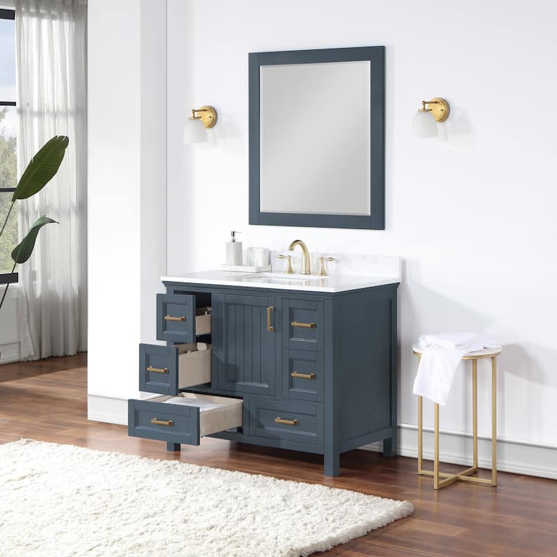 Altair Isla 42" Bathroom Vanity in Classic Blue with Countertop,with 34 "Mirror - 42 in.