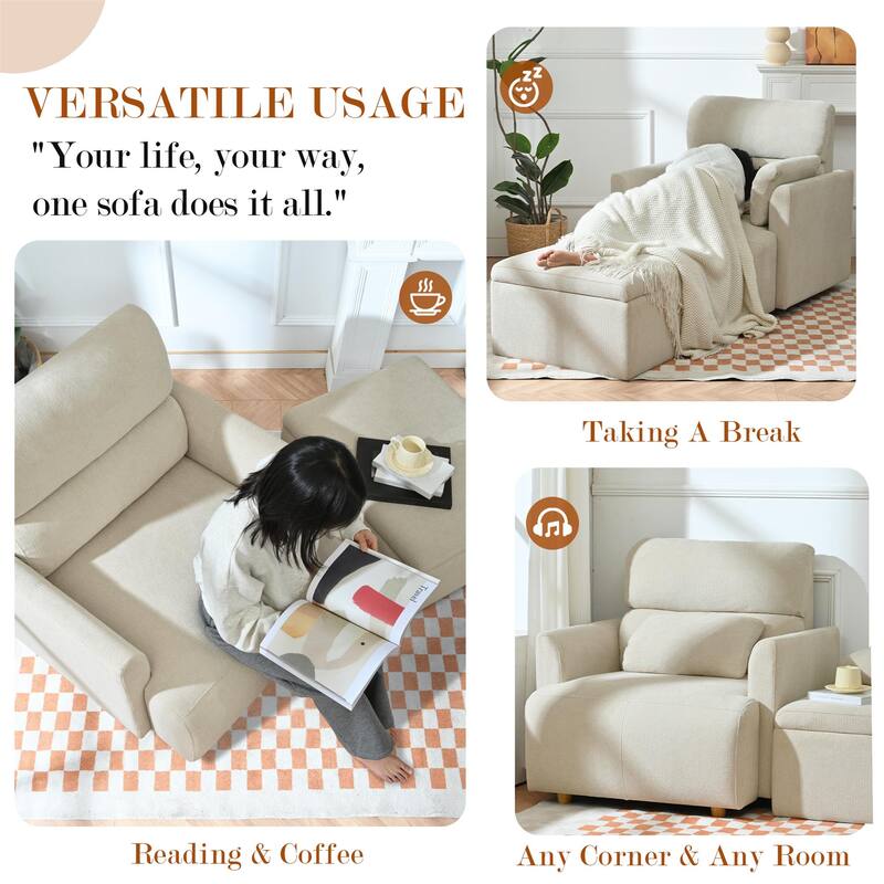 Mid-Century Wide & Deep Seat Accent Armchair with Srotage Ottoman