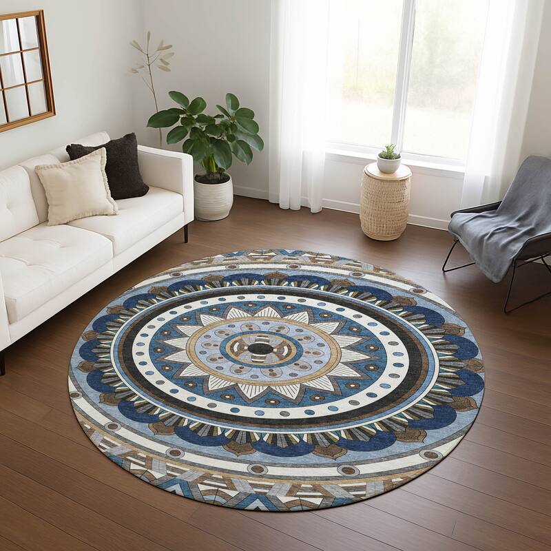 Machine Washable Indoor/ Outdoor Boho Mosaic Chantille Rug