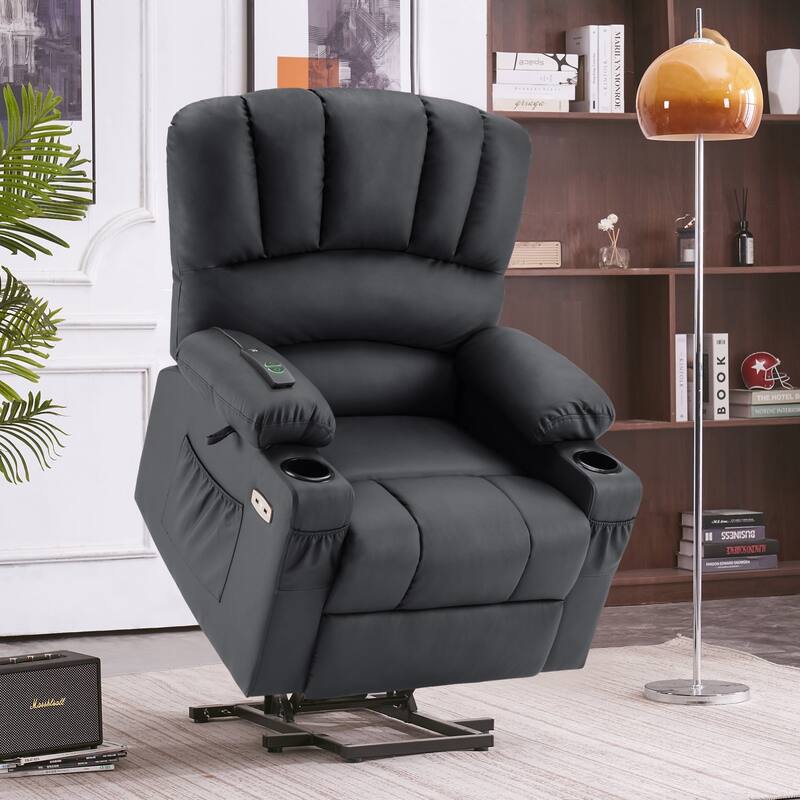 MCombo Power Lift Recliner Chair, Massage and Heat for Elderly, Extended Footrest,Cup Holders, USB Ports 7095 - Black
