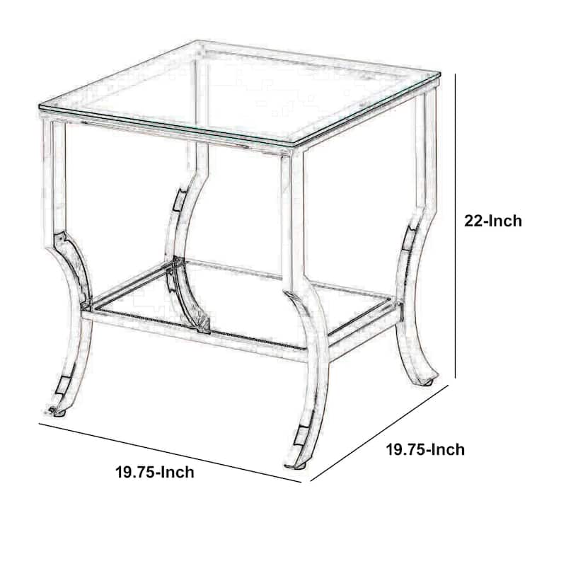 Glass Top End Table with Mirrored Bottom Shelf, Clear and Silver - 22 H x 19.75 W x 19.75 L Inches