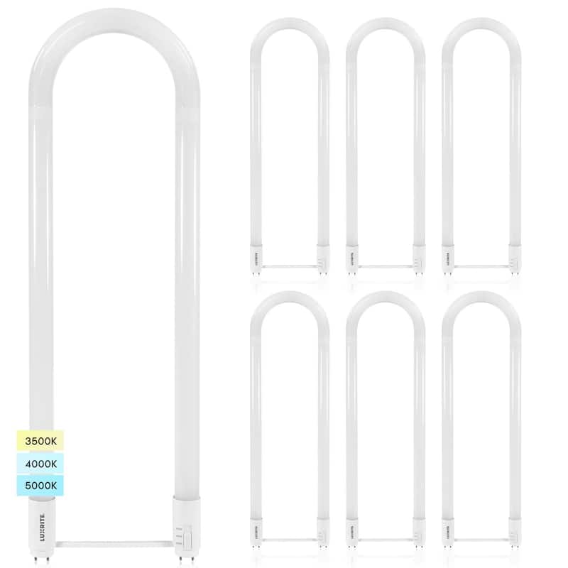 Luxrite U Bend LED Tube Light, T8 T12, 17.5W, 3 CCT, 2100 Lumens Direct or Ballast Bypass UL Listed G13 Base 6-Pack - Color Selectable 3500/4000/5000