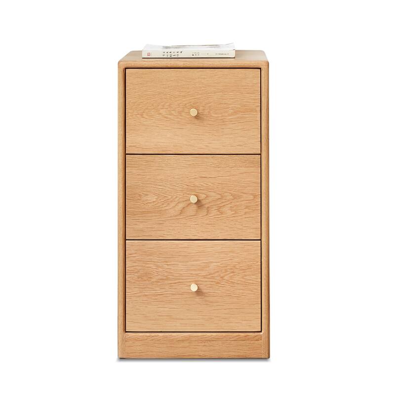 Solid Oak Bedside Table Storage Cabinet for Living Room - Free-Standing Corner Cabinets Storage Table - White