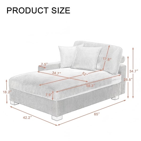 Modern Corduroy Indoor Chaise Lounge Couch with Pillows