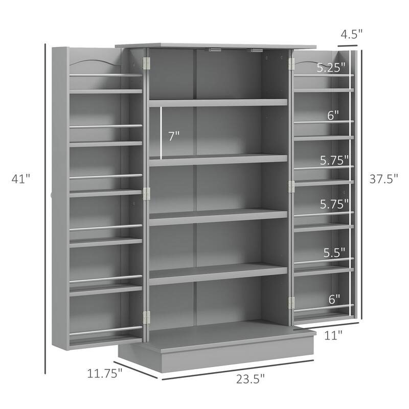 5-Tier Adjustable Storage Pantry Cabinet with Door Shelves and Double Doors