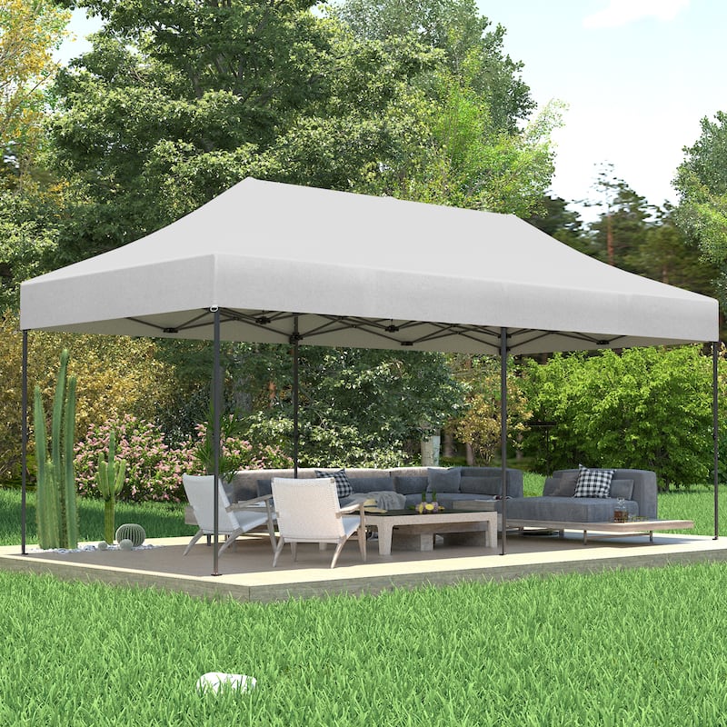Ainfox 10x20 Heavy Duty Pop up Canopy Tent,Outdoor Shade Instant Folding Event Gazebo with Wheeled Bag - White