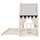 preview thumbnail 33 of 56, Wood Twin Size Bed Frame with Arched Roof, Floor Bed with Light and Curtain, Pull-out Kids Bed for Girls Boys Bedroom