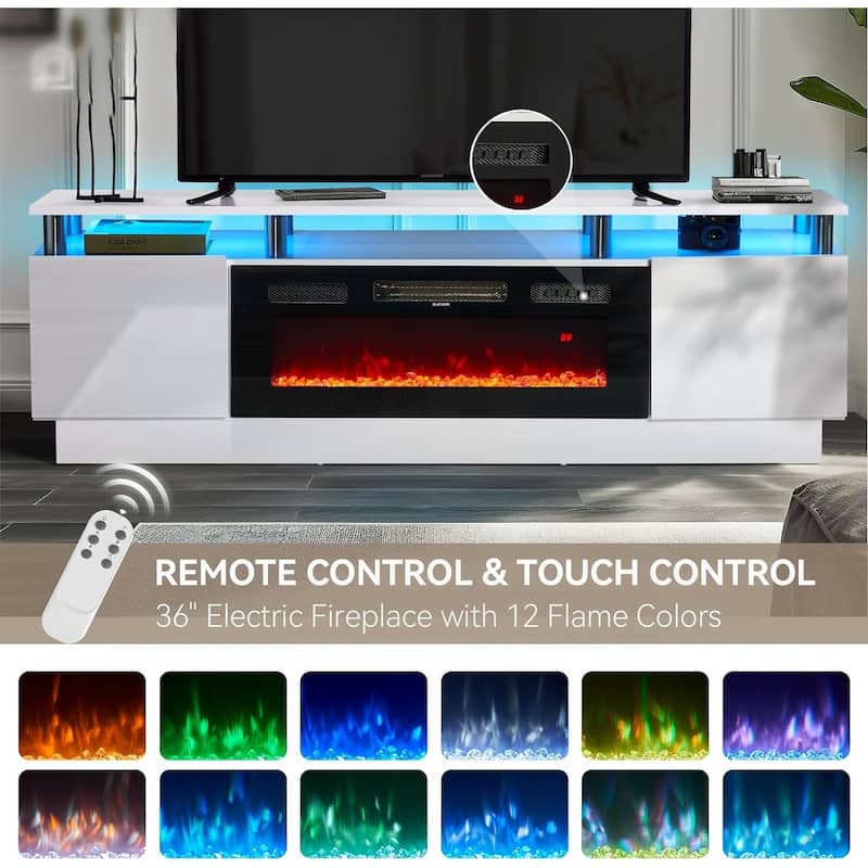 80" 2 Tier TV Console Stand for TVs Up to 90",with 36" Electric Fireplace