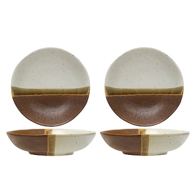 2-Tone Shallow Stoneware Bowl - 7.0"L x 7.0"W x 1.8"H