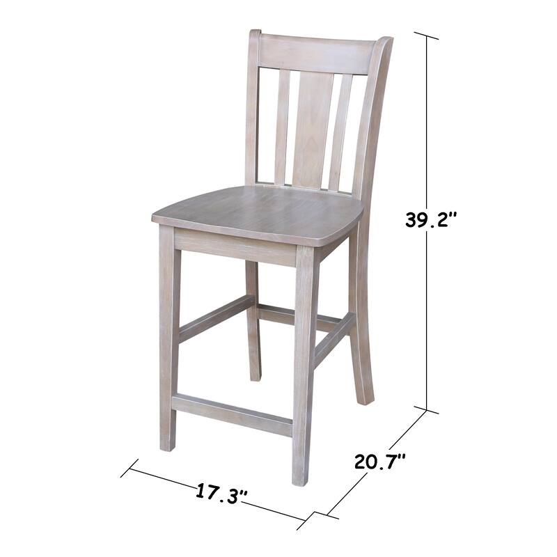 Solid Wood Counter Height Table and 2 San Remo Stools in Washed Gray Taupe