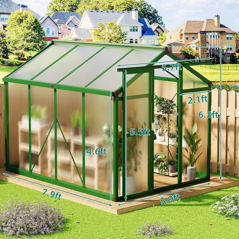 6x8 ft Large Walk-In Outdoor Greenhouse for Backyard, Patio, and Lawn Gardening, Green - 6 x 8FT