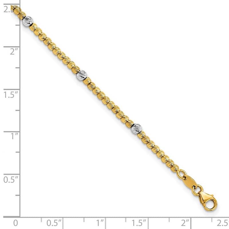 Curata 14k Two tone Polished Sparkle Cut Beaded Bracelet 7.5 Inch