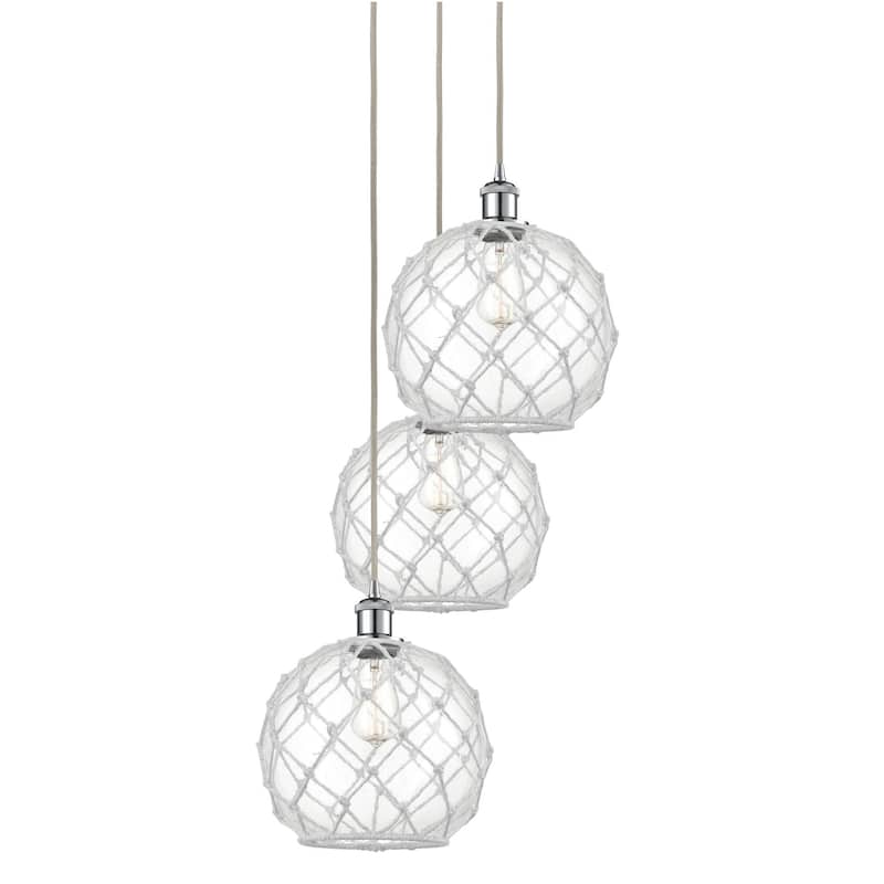 Innovations Lighting 113B-3P-37-17 Farmhouse Rope Pendant Farmhouse - Polished Chrome / Clear Glass with White Rope