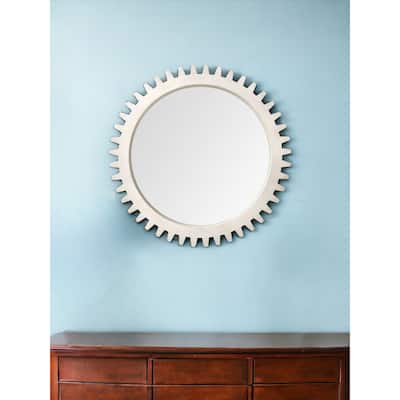 HomeRoots 36" White Abstract Wood Framed Accent Mirror - 35.5' X '35.5' X '3.5