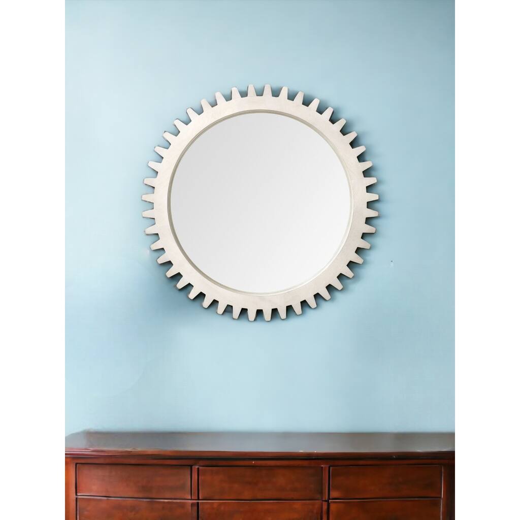 HomeRoots 36" White Abstract Wood Framed Accent Mirror - 35.5' X '35.5' X '3.5